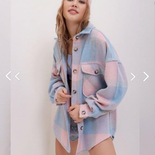 Woman Vintage Stylish Pockets Oversized Plaid Jacket Coat 2021 Fashion Lapel Collar Long Sleeve Loose Outerwear Chic Tops Cashme