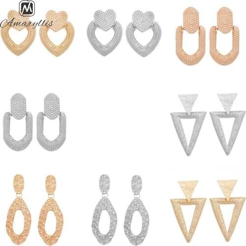 Amaiyllis New Punk Alloy Geometric Stud Earrings For Women Chic Heart Triangle Oval Statement Earrings Pendant Post Earrings