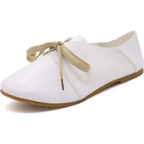 2020 New Women Shoes Flat Leather Round Toe Lace Up Ladies Casual Shoes Woman Flats Moccasins Female Footwear Zapatos Mujer