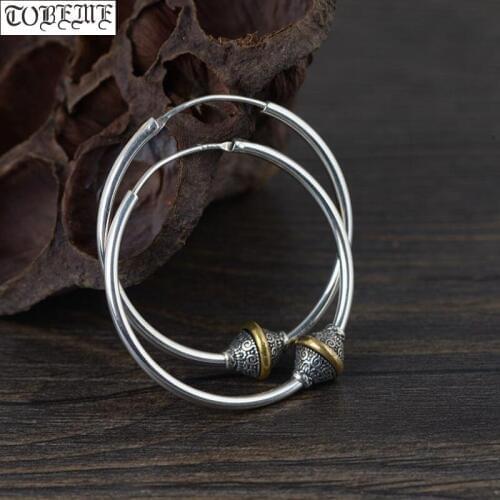 Handmade 100% 925 Silver Earrings Thailand Silver Women Hoop Earrings Pure Silver Bohemia Lucky Symbol Earrings