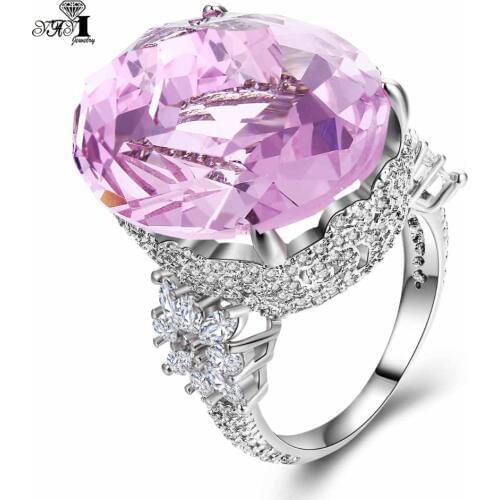 YaYI Jewelry Princess Cut 18*22mm Huge Pink Gemstone Zircon Stamped S925 Silver Color Engagement Wedding Party Rings GIft Woman