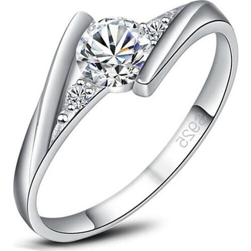 New Alloy Silver Plated Inlaid AAA Zircon Wedding Ring Female Ring Korean Jewelry Fashion Simple Couple Ring