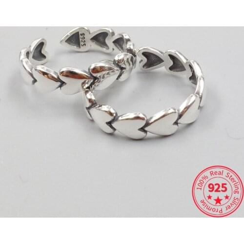 925 Sterling Silver LOVE Heart Rings Vintage Ancient Silver Happy Smiling Face Open Rings for Women Punk Hip Hop Adjustable Ring