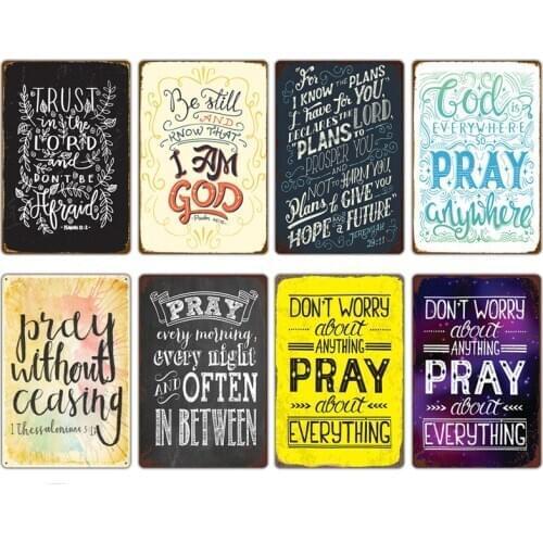 Pray/Party Tin Sign Vintage Living Room Home Decoration Iron Plate Retro Metal Plaques Life Quotes Poster for Party Decor