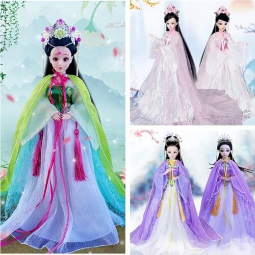1/6 Scale 30cm Chinese Ancient Costume Long Hair Fairy Dress Princess Barbi Hanfu Doll 12 or 20 Joints Body Model Girl Toys Gift