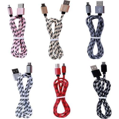 1m 2m 3m Micro V8 5pin Aluminum Alloy fabric Braided Nylon usb data charging for samsung for htc