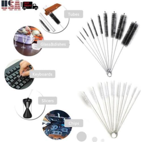 10pcs Bottle Drink Water Cup Keyboard Straw Washing Brush Cleaner Stainless Steel Handle Soft Hair Cleaning Tool