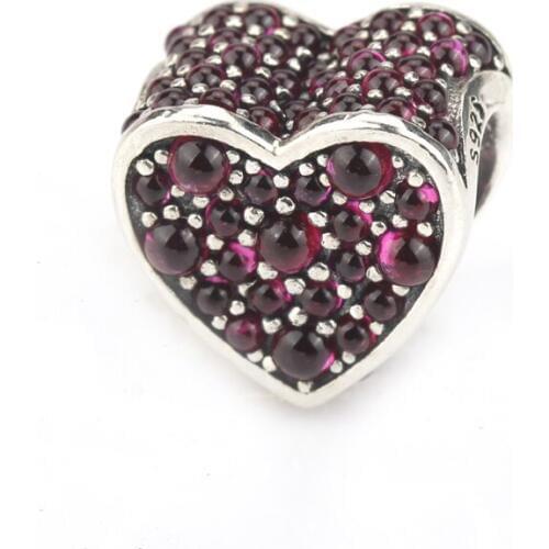 100% 925 Sterling Silver Sweet Love Pink Dazzling Heart, Pink CZ Charms fit Charm Bracelet Jewelry Making