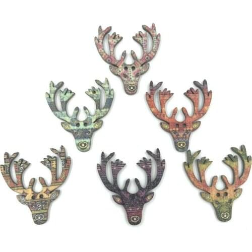 DIY 100PCS Wooden Buttons Deer Decoration Sewing 2 holes Scrapbooking Craft 32mm