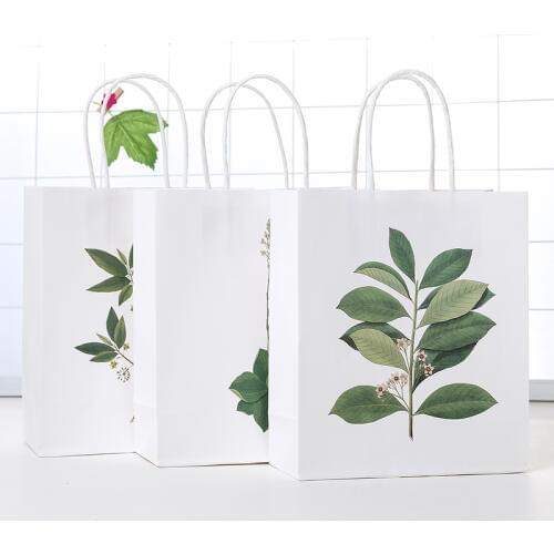 21*18*8cm 15PCS Lotus leaf apricot leaf Paper bag Best Gift Bags with Sticker for Christmas Wedding Party Candy Food Packaging