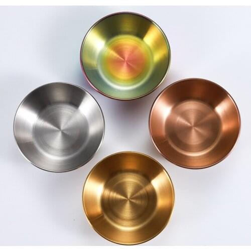 4pcs Stainless Steel Golden Sauce Bowl Appetizer Serving Tray Round Small Dish Kitchen Supplies Plates Spice Dish Plate