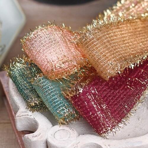 5 yards 25mm/38mm gold wire edge grid shiny striped ribbon for diy hair accessories decoration gift packaging sewing material