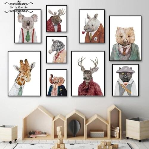 Abstract Nordic Posters and Prints Cat Deer Giraffe Raccoon Vintage Wall Art Canvas Painting Wall Pictures for Living Room Decor