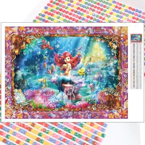 Diamond Painting Disney Little Mermaid 5D DIY Full Drill Fish Mosaic Cartoon Animal Rhinestone Cross Stitch Kits Home Decoration