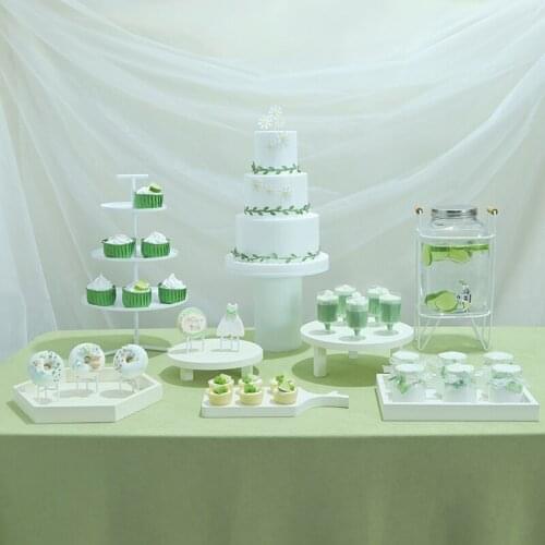 White Wooden Cake Stands Cupcake Plates Sets for Party Dessert Tableware Pastries Display Holder Bakeware Countryside Cake Tools