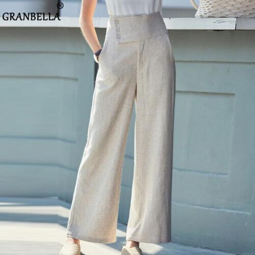 Womens Cotton Linen Wide Leg Trousers Streetwear High Waist female classic pants aesthetic