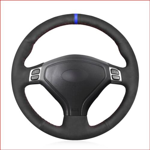 Black Suede Hand Sew Blue Marker Steering Wheel Cover for Subaru Forester 2005-2007 Outback 2005 2007 Legacy 2005-2007