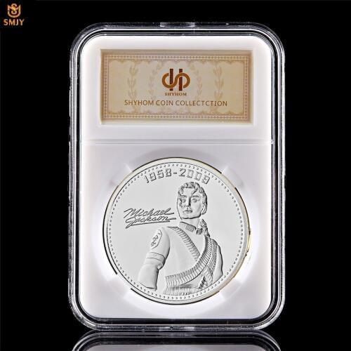 Decoration Michael Jackson Pop Souvenir Coin Silver Plated USA Commemorative Coin Collection W/PCCB Display Box