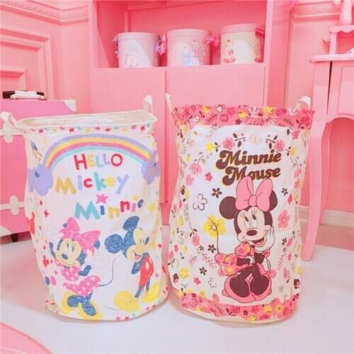 Disney Mickey Mouse and Winnie Large Waterproof Clothes Basket Cotton and Linen Folding Storage Bucket Household Storage Basket