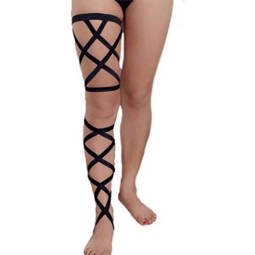 Long black Leg garter pentagram Harness stockings with garter summer style Sey leg Prom garter Gothic Harajuku Body Cage Harness