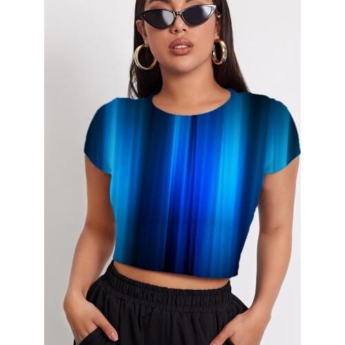 3d Tshirt Abstract T shirt Women Psychedelic Navel Bare Dark Blue Shirt Print Harajuku T-shirts 3d Short Sleeve Summer