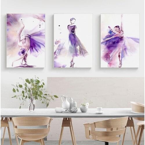 Watercolor Purple Ballet Dancer Canvas Painting Nordic Posters And Prints Modern Wall Art Pictures Girl Room Home Decoration