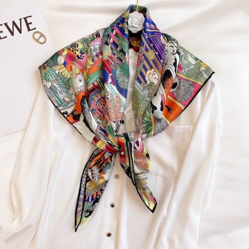 KOI LEAPING new fashion animal Twill Silk 90 Large Square Scarf Women Scarf Summer Sunscreen Silk Scarf Shawl festival gift