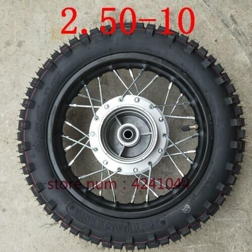2.50-10" Motorcycle Wheels Front &Rear 10 inch Steel Rims 28 holes with Drum Brake hub for SMALL dirt pit bike CRF 50 Black