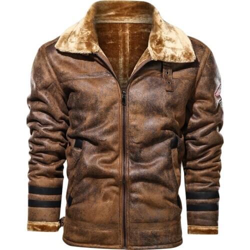 New Winter Men Cashmere Leather Jacket Men Loose Lapel Wool Motorcycle Jacket Men Casual Fashion Thickening Warm Brown Jacket