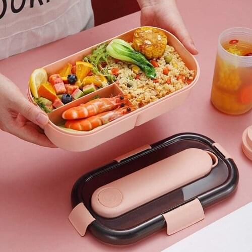 Adult Lunch Box 3 Compartment Salad Lunch Box with Spoon and Fork Microwave Oven Safe Portion Control Lunch Box