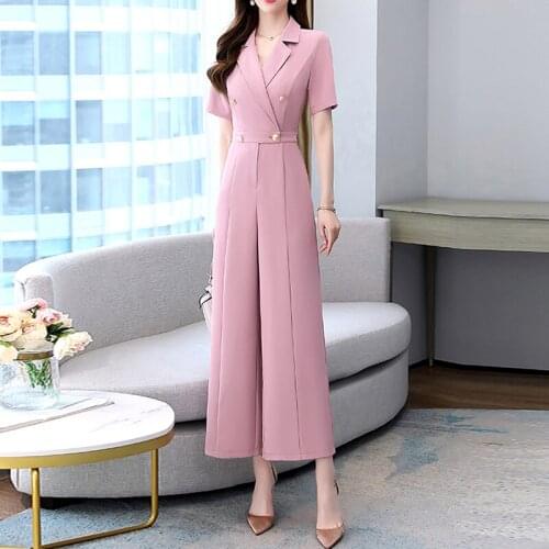 Summer Rompers Women Jumpsuit Short Sleeve Playsuit Casual Straight Wide Leg Jumpsuit Womens Profession Bodysuit Rompers