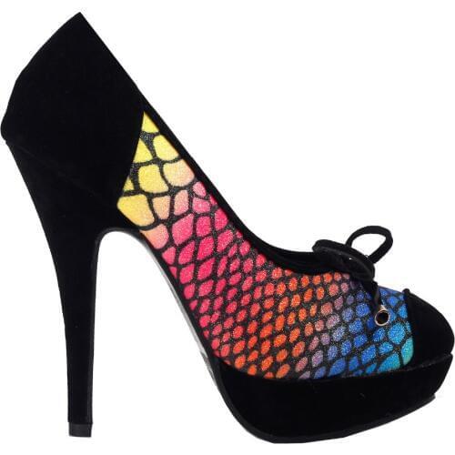 LF30471 Black Multicolor Snake Skin Print Bow Platform Stiletto Pump Size 4/5/6/7/8/9/10