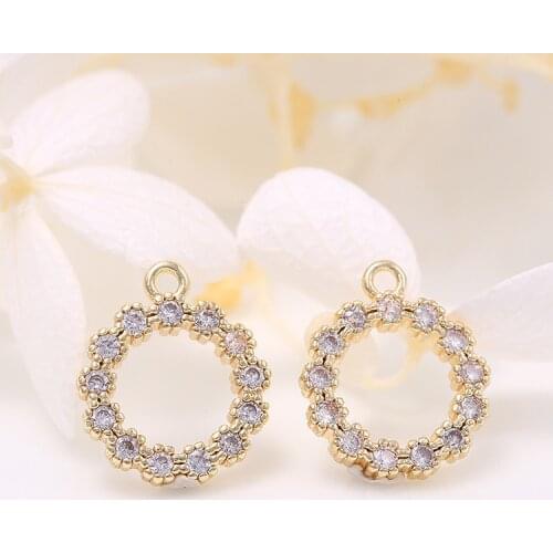 Jewellery Making Supplies Gold Plated Copper Metal Inlay Zircon Round Small Pendant DIY Earrings Necklaces Fittings