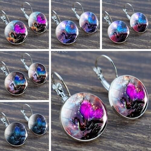 Fashion Hoop Earrings Silver Color Metal Dragon Photo Earrings for Women Party Vacation Christmas Gifts Blue Wings Dragon