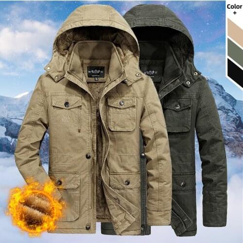Mens Winter Military Parkas Coats 2020 Men Warm Thick Windbreaker Coat Male Hooded Casual Multi-Pocket Parkas Plus Size Fashion