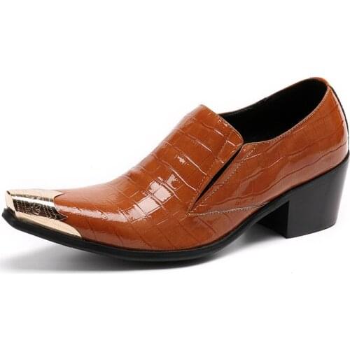 Popular Europe America Pointed Toe Wedding Dress Shoes Men High Heels Leisure Party Shoes Mens Loafres Height Increase Man Shoes