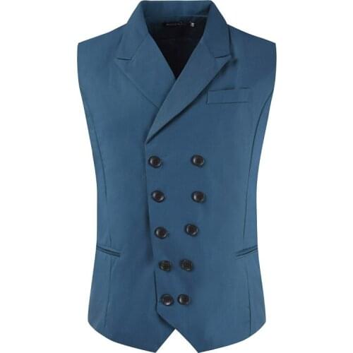 Casual Business Men Suit Vests Double Breasted Turn Down Collar Slim Fit Vest for Men Wedding Party Mens Gilet Waistcoat Hombre