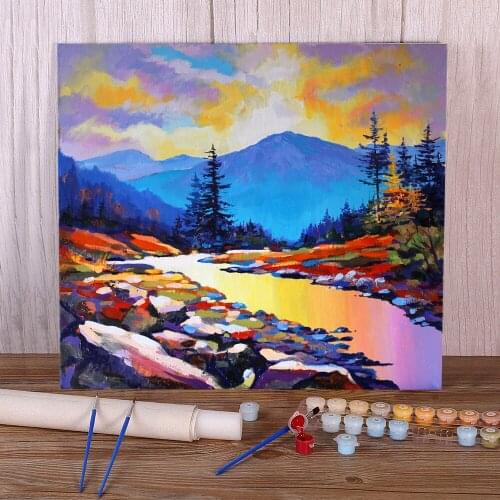 Landscape Evening Over The River Coloring By Numbers Painting Package Oil Paints 50*70 Paiting By Numbers Wall Wholesale
