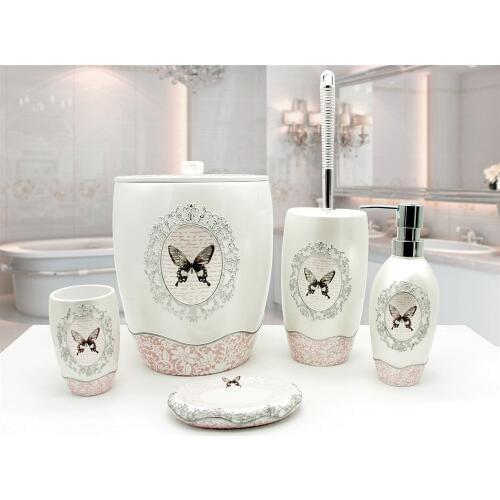 5 pcs Bathroom Suite Set Made in Turkey BUTTERFLY Dispenser Toilet Tooth Brush Soap Holder Accessories Wedding Toothpaste