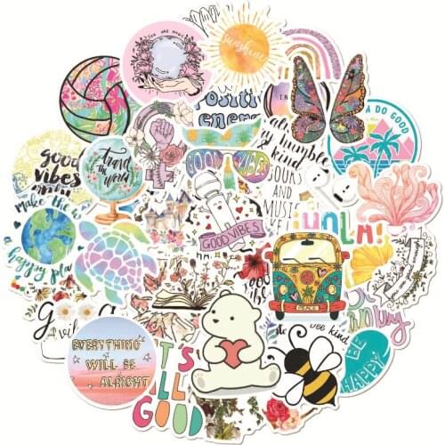 50PCS Beautiful Fresh Cartoon Letter Graffiti Sticker Laptop Luggage Skateboard Guitar Waterproof Sticker Decoration Wholesale