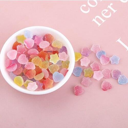 Wholesale 100pcs 10mm Candy Heart Star Resin Cabochons Ornament Accessories Material Fit DIY Earring Phone Shell Decoration