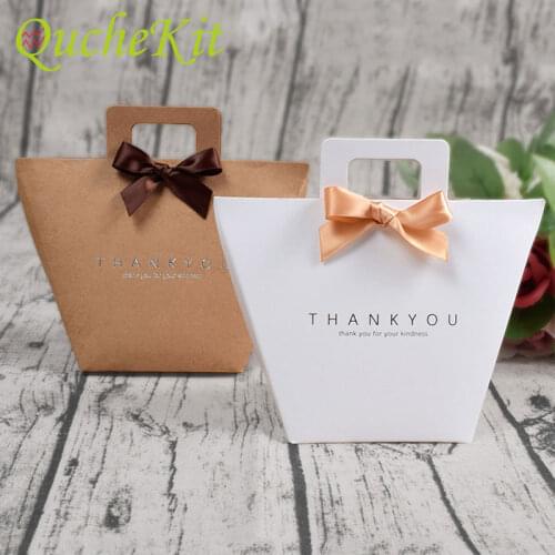 5pcs Bronzing Kraft Paper Candy Gift Packaging Bag with Handle Christmas Party Favors Wedding Dragee Cookie Candy Gift Box