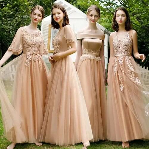 Bridesmaids Dresses Vintage Short Boat-Neck Embroidery Tulle Lace Off The Shoulder Luxury Coffee Women Wedding Party Gown E613