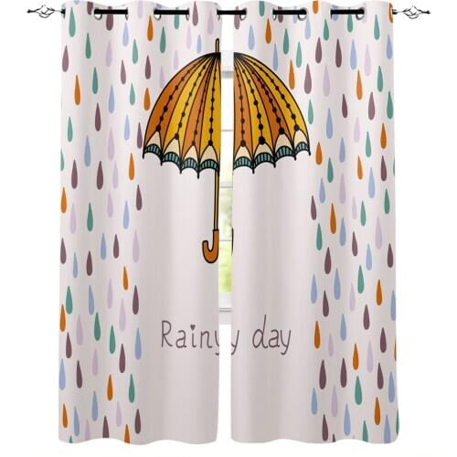 Umbrella Raindrops Dense Window Curtain Kids Home Decor Accessories Living Room Bedroom Kitchen Children Curtain