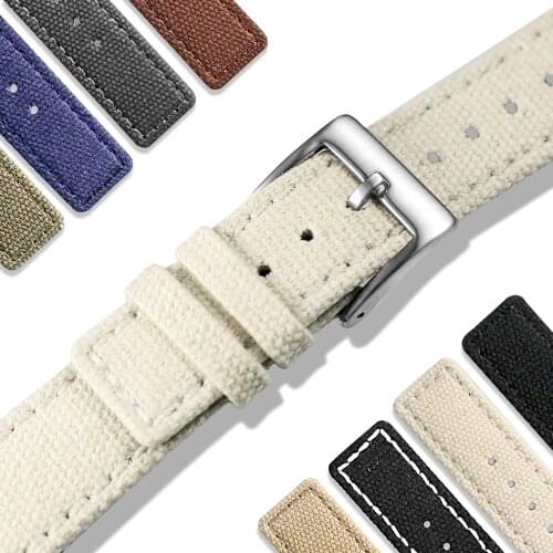 Hemsut Canvas Watch Bands Quick Release White Two Pieces Watch Straps Heavy Duty Buckle 18mm 20mm 22mm