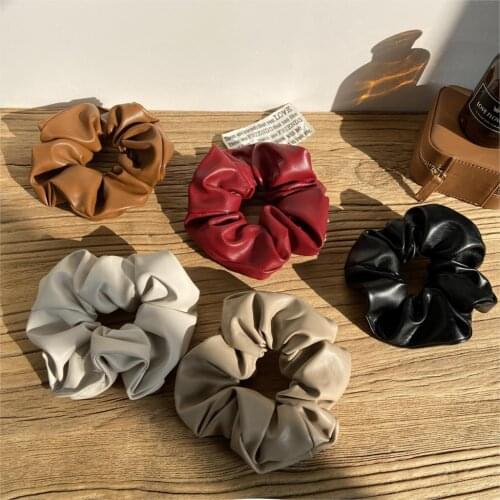 PU Leather Solid Color Hair Scrunchies Big Elastic Hair Band For Women Girls Ponytail Holder Hair Rubber Band Hair Accessories