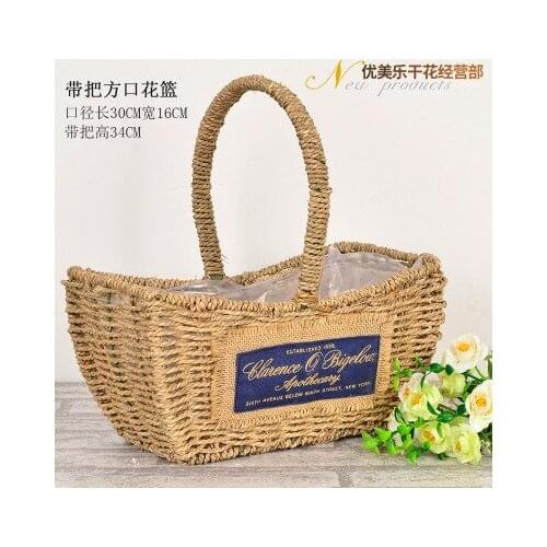 Rattan straw woven iron flower basket decoration horticultural flowerpot home decoration accessories