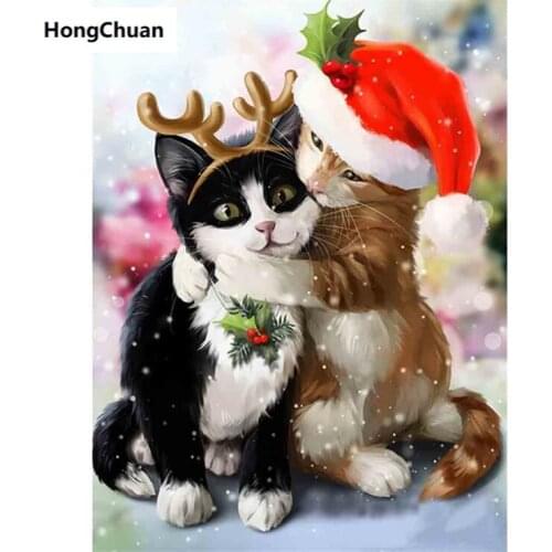 Christmas two kittens 5D DIY square/round diamond painting cross stitch mosaic diamond embroidery home decoration gifts