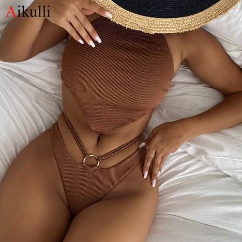 Sexy Strappy Bikini Swimsuit Women Halter Bikini Set 2021 Summer Female Beach Swimwear Two-Piece Brazilian Bathing Suit Swimming