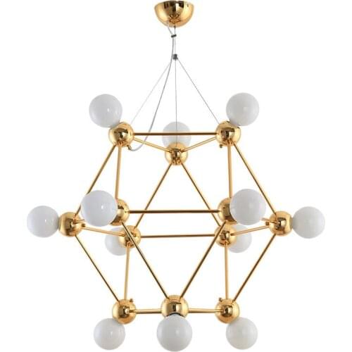 Modern Metal Pendant Lamp White Glass Pendant Light Vintage Geometric Molecular Gold Fixtures Gold Metal Pendant Lighting PA0441